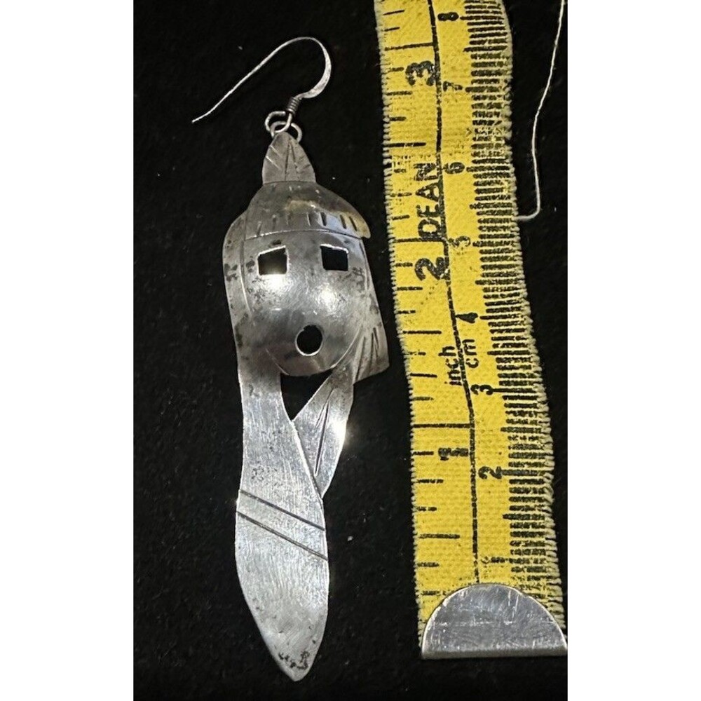 Vintage Navajo Maiden Sterling Silver Kachina Dancer Dangle Hook Earrings Native - Picture 8 of 8
